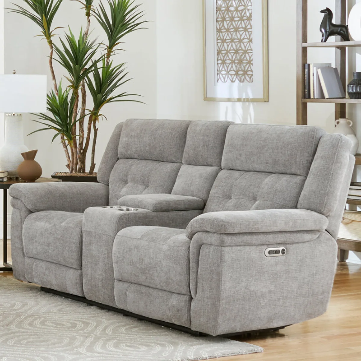 Richland – Bristol Grey Power Console Loveseat With Power Headrests Recliners Bristol Grey 4