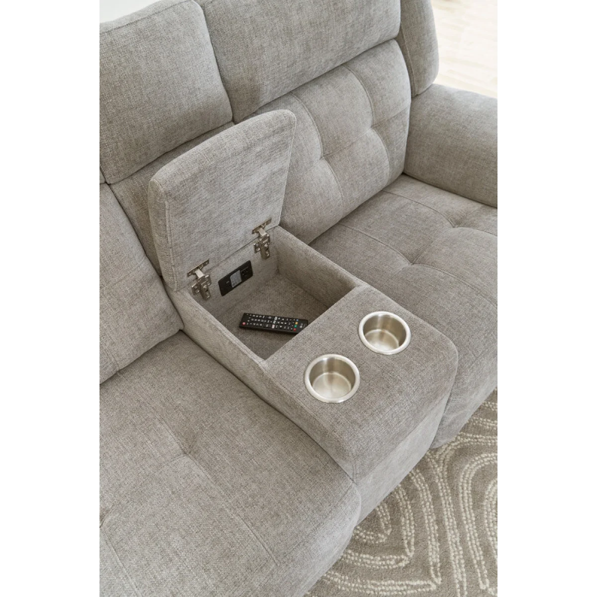 Richland – Bristol Grey Power Console Loveseat With Power Headrests Recliners Bristol Grey 6