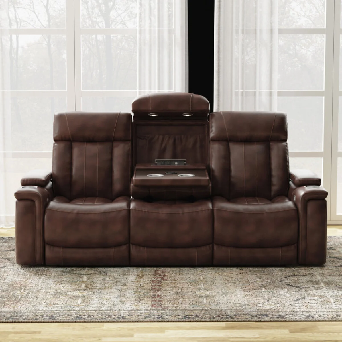 Royce – Fantom Brown Power Drop Down Console Sofa Recliners Brown 4