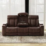 Royce – Fantom Brown Power Drop Down Console Sofa Recliners Brown 11