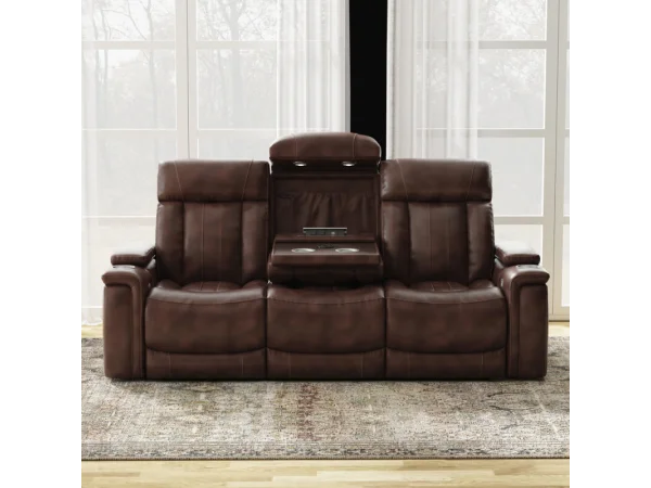 Royce – Fantom Brown Power Drop Down Console Sofa Recliners Brown