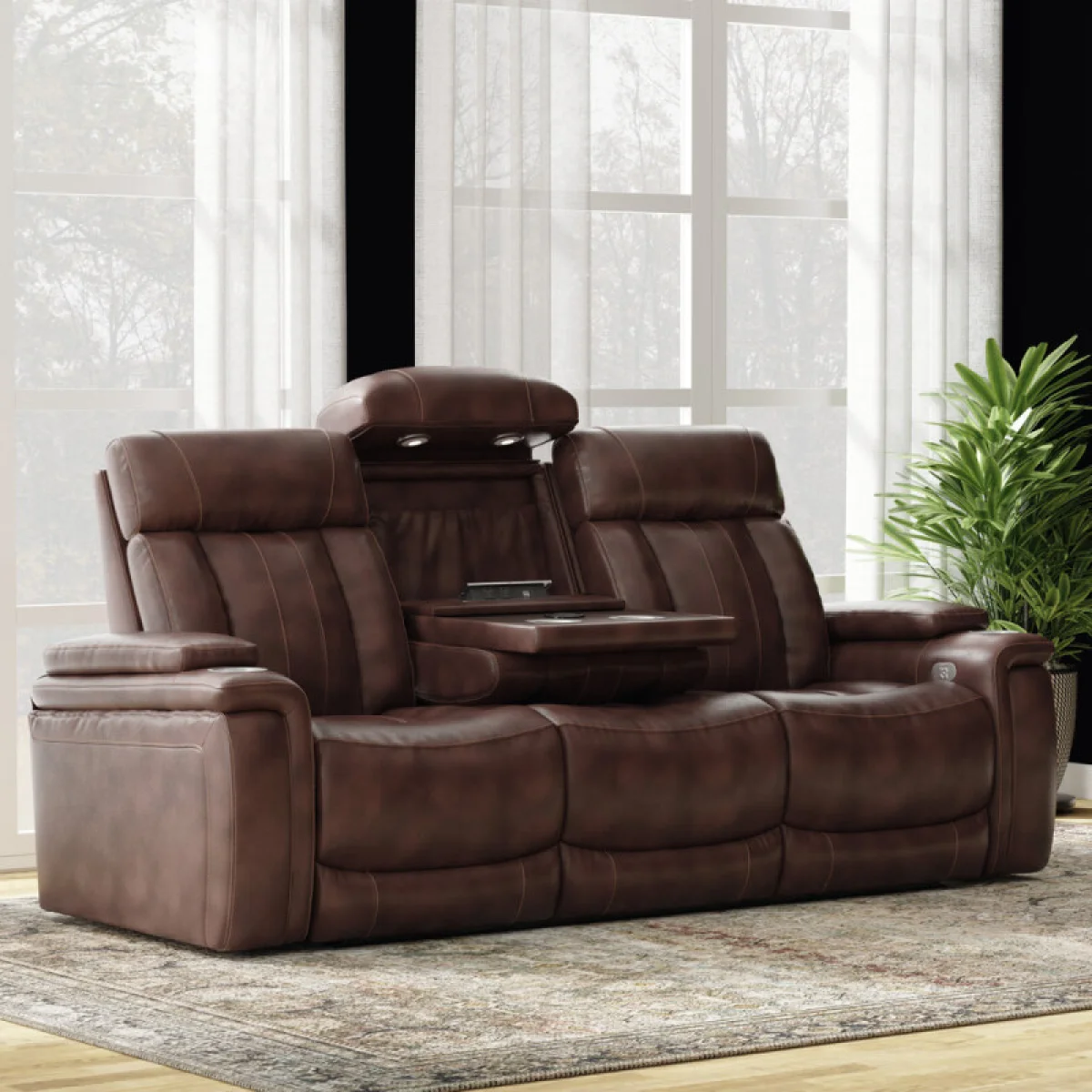 Royce – Fantom Brown Power Drop Down Console Sofa Recliners Brown 6