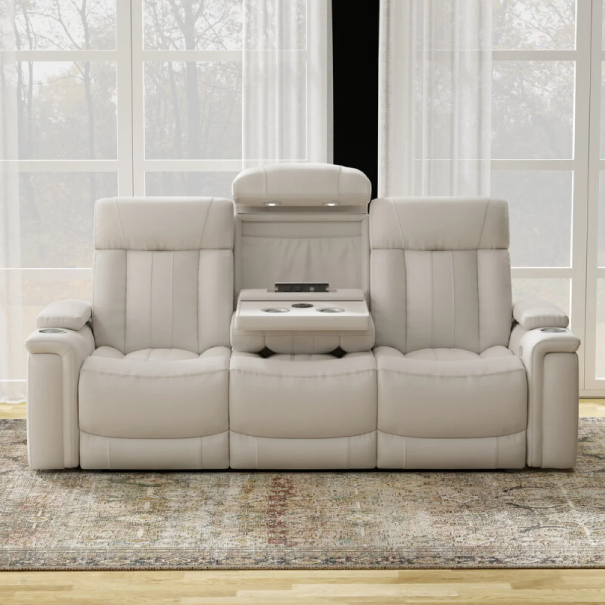 Royce – Fantom Ivory Power Drop Down Console Sofa Recliners Cream 6