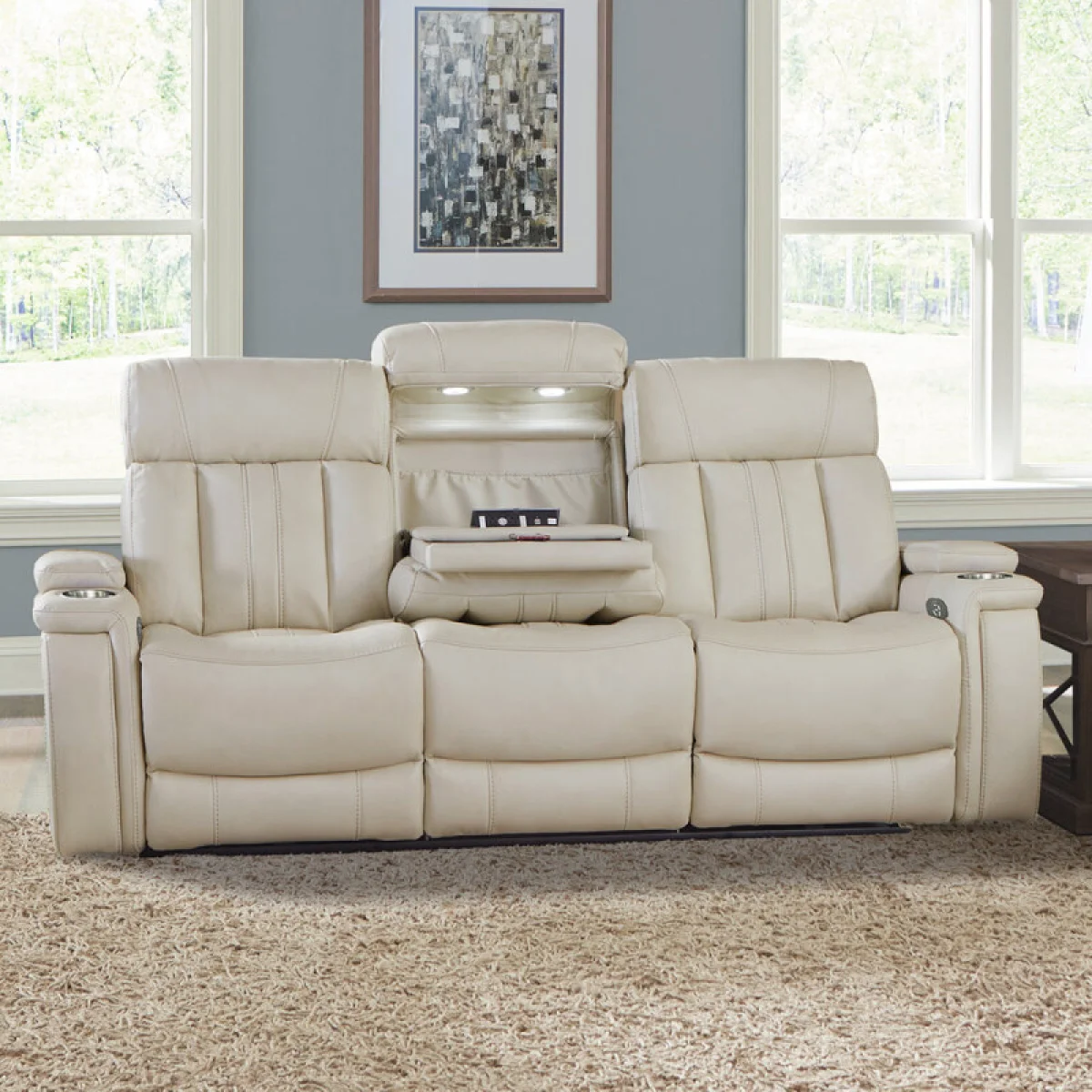 Royce – Fantom Ivory Power Drop Down Console Sofa Recliners Cream 9