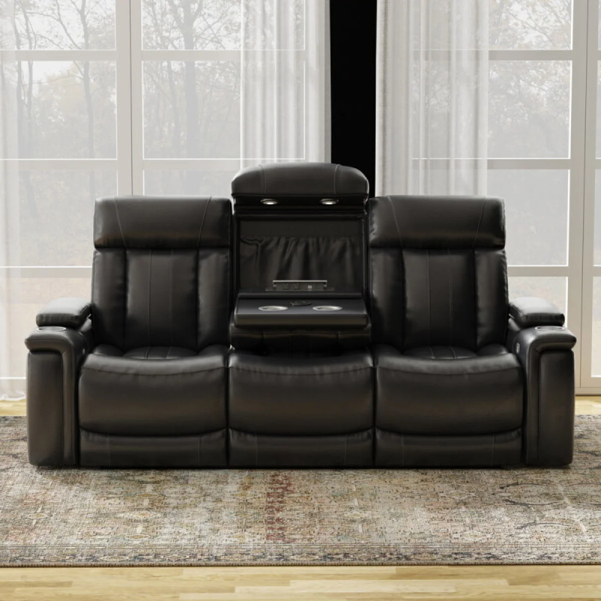 Royce – Midnight Power Drop Down Console Sofa Recliners black 7