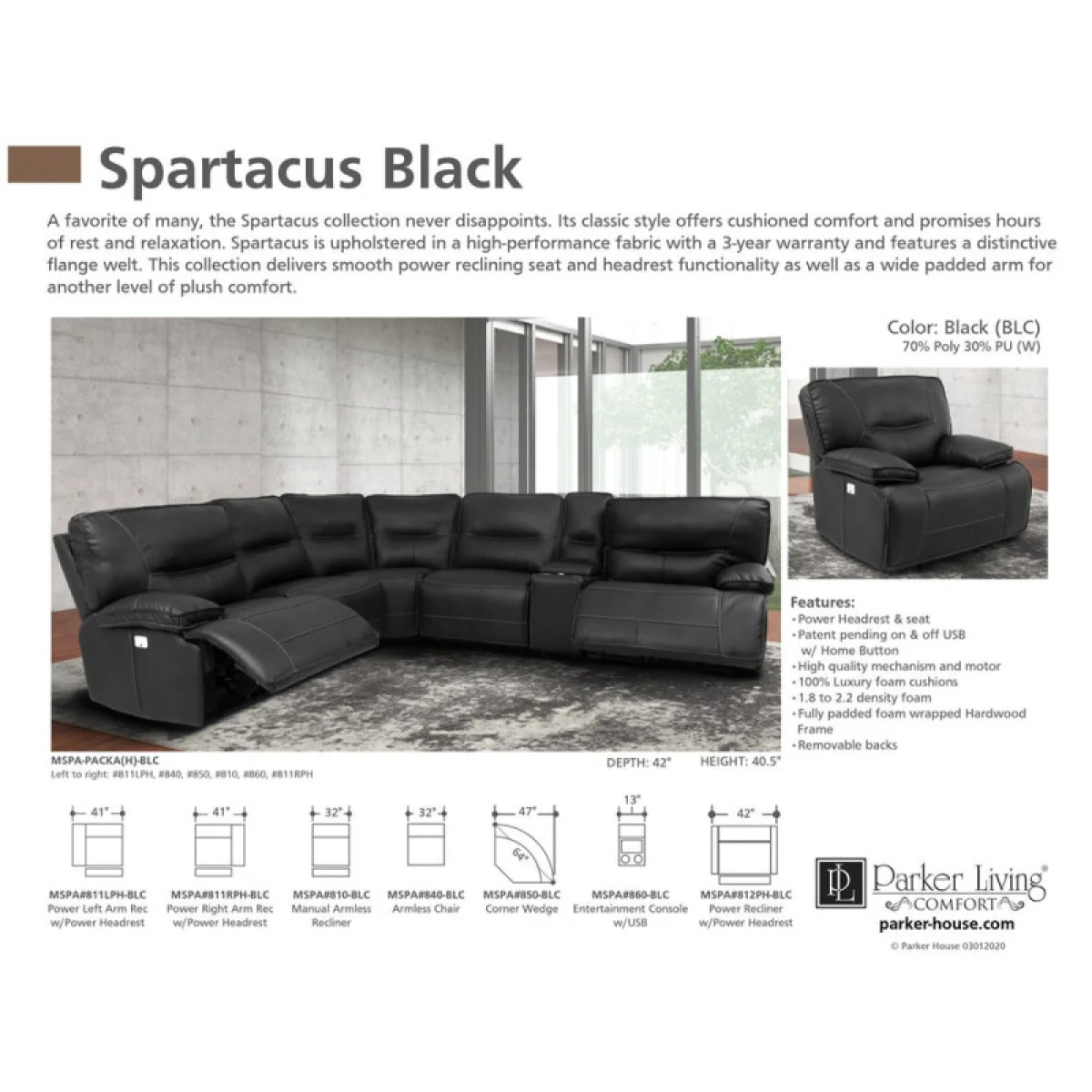 Spartacus – Black 6pc Package A (811lph, 810, 850, 840, 860, 811rph) Recliners black 11