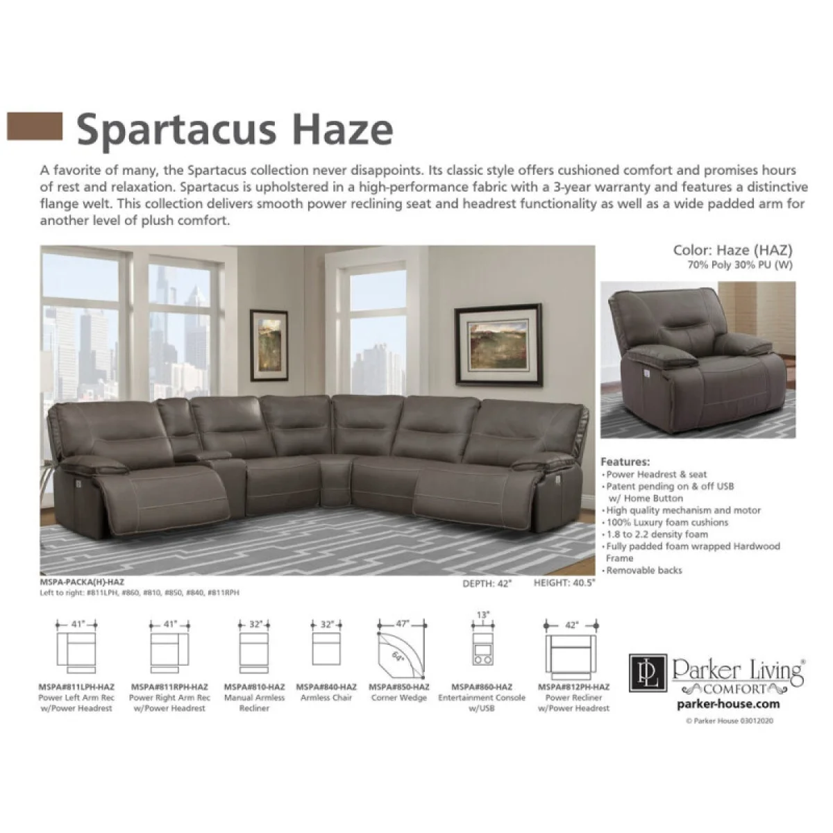 Spartacus – Haze 6pc Package A (811lph, 810, 850, 840, 860, 811rph) Recliners Brown 12