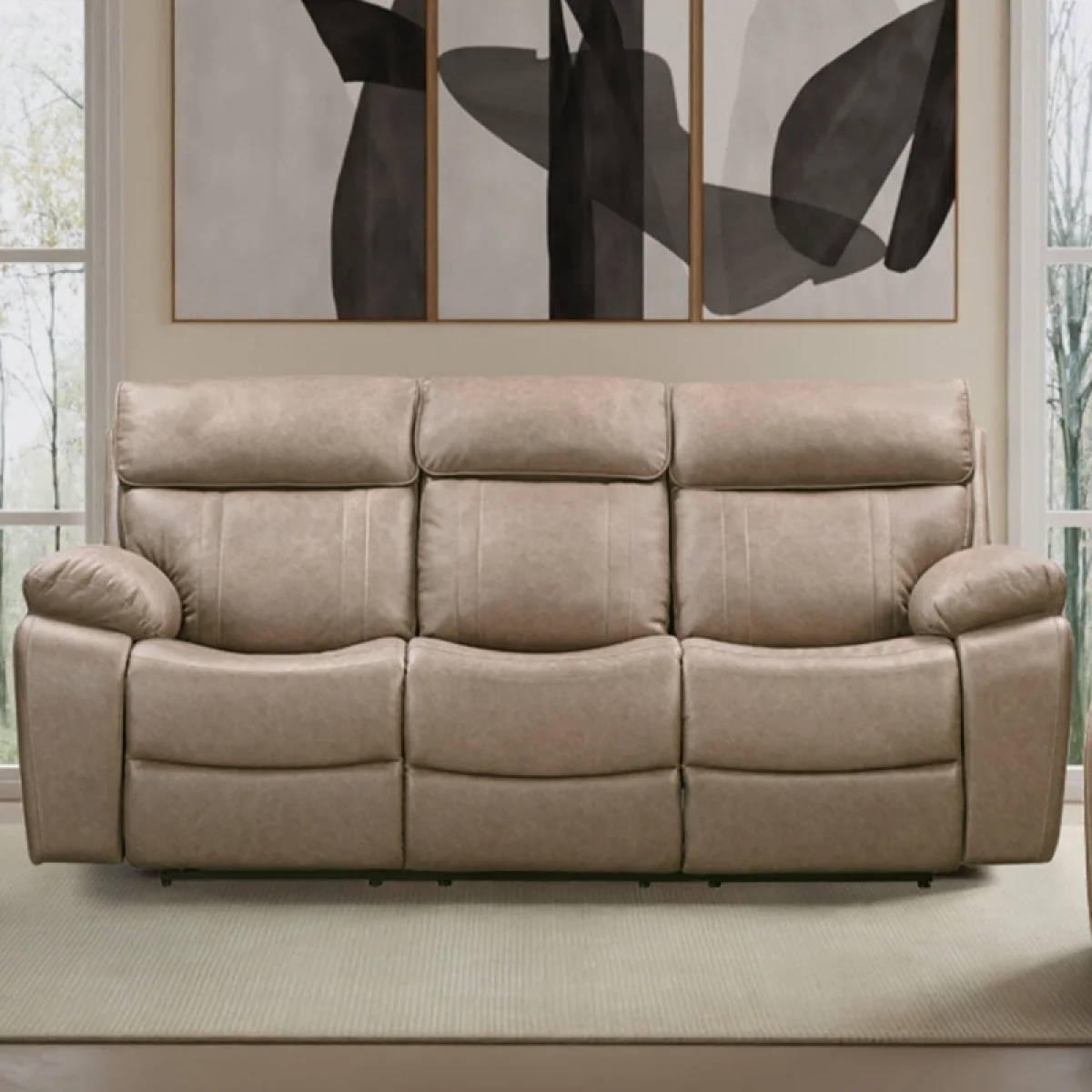 Theon – Stokes Toffee Manual Sofa With Drop Down Table Recliners Brown 4