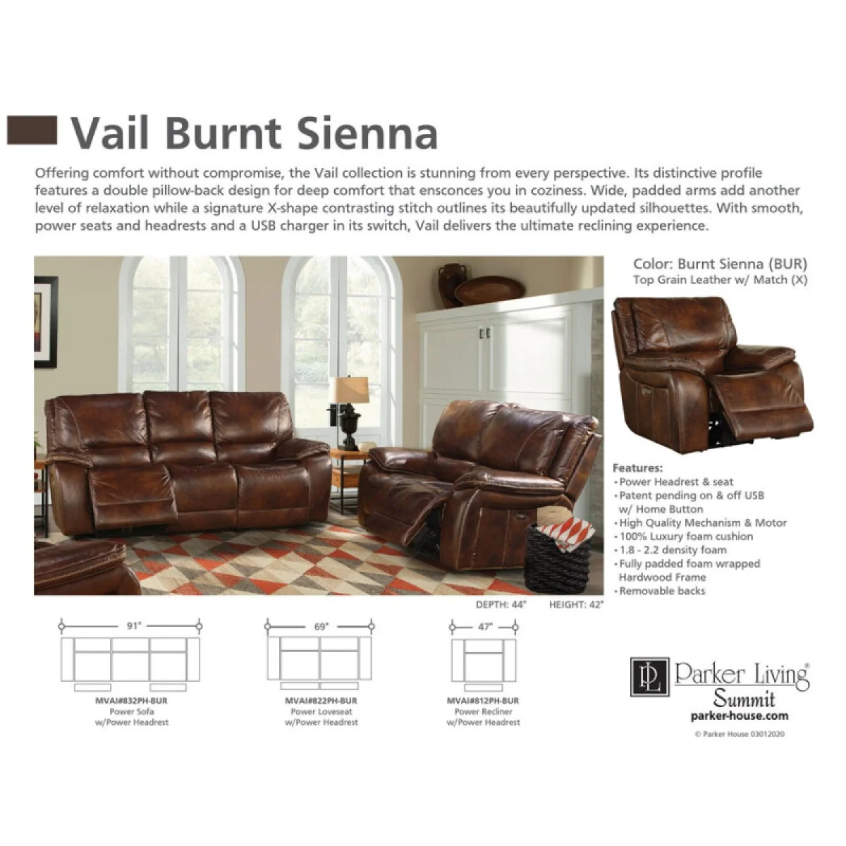 Vail – Burnt Sienna Power Sofa Recliners Brown 13