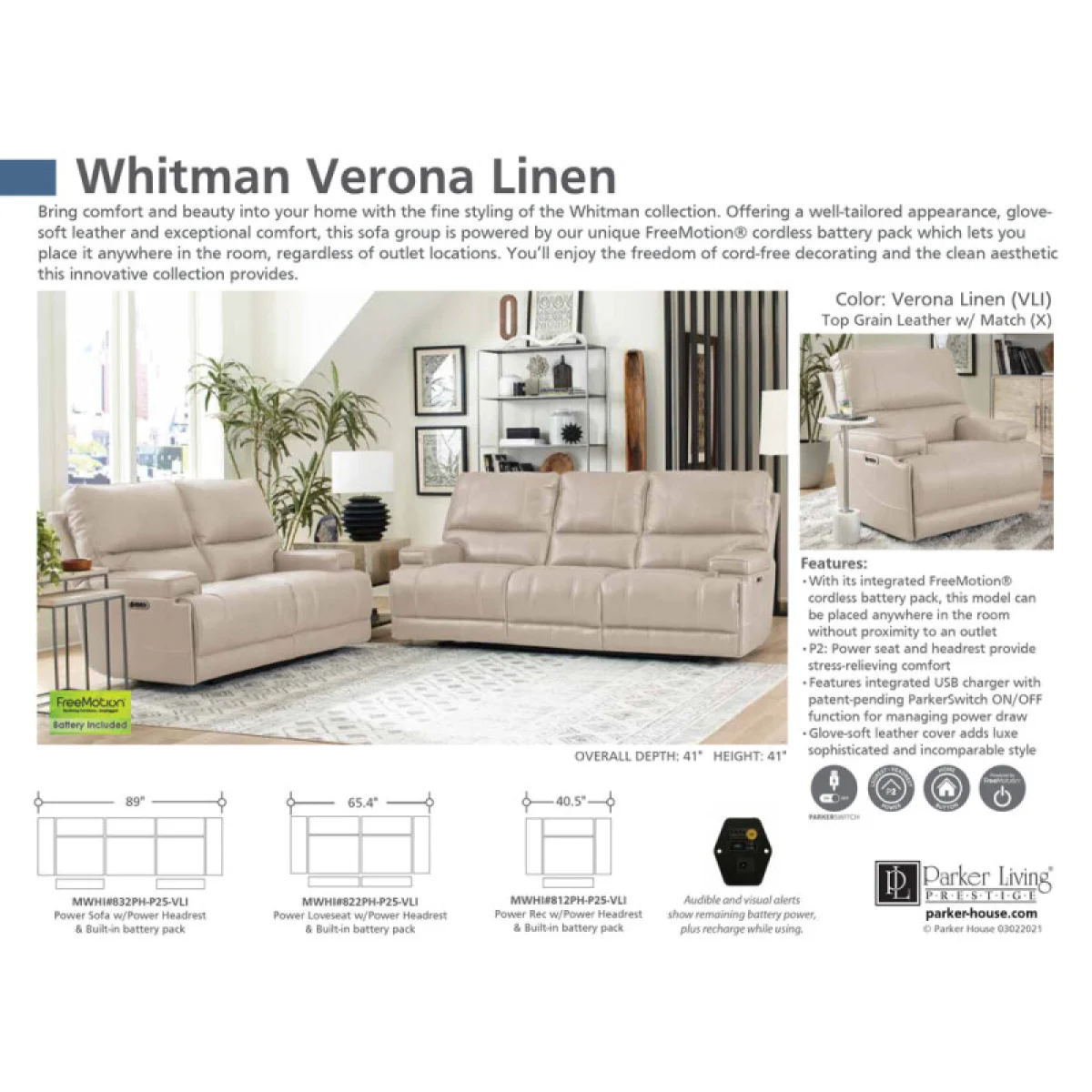 Whitman – Verona Linen – Powered By Freemotion Power Cordless Loveseat Recliners Cream 11
