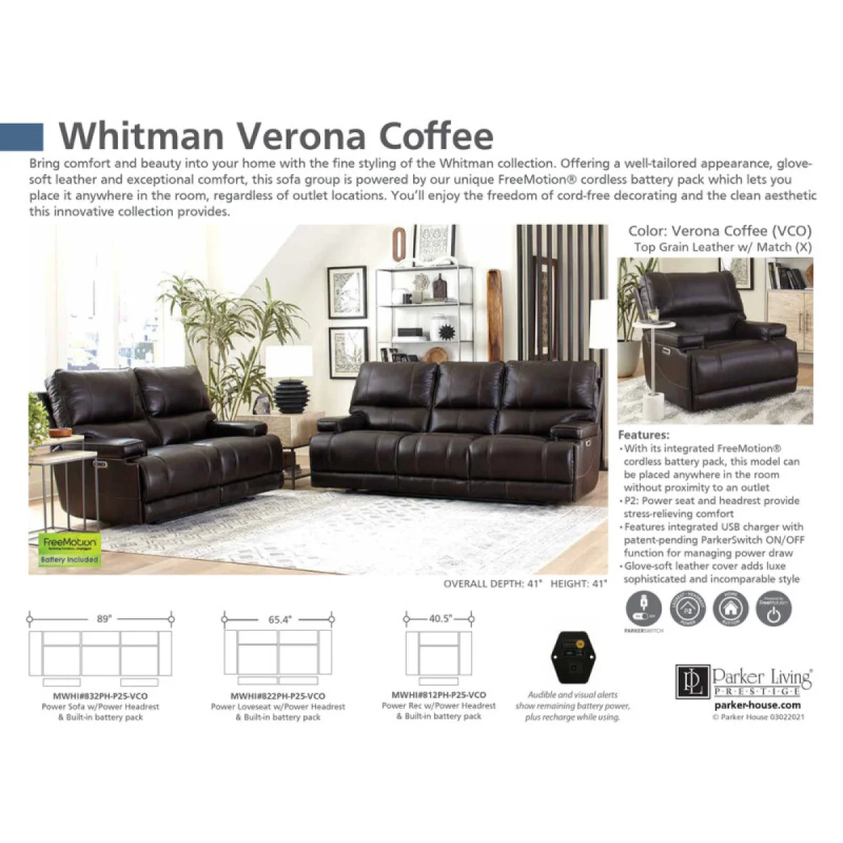 Whitman – Verona Coffee – Powered By Freemotion Power Cordless Sofa Recliners Brown 9