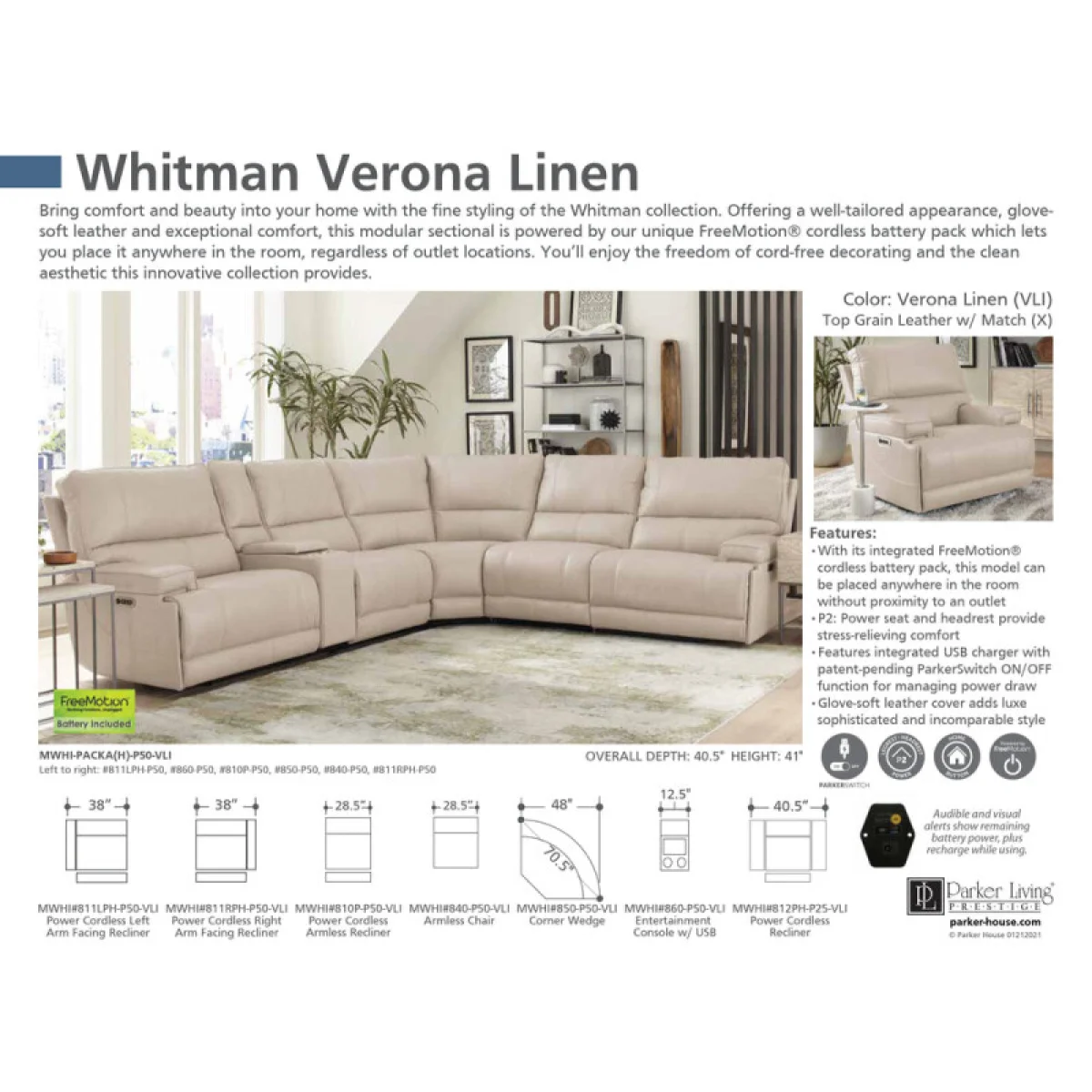 Whitman – Verona Linen – Powered By Freemotion 6pc Package A (811lph, 810p, 850, 840, 860, 811rph) Recliners Cream 8