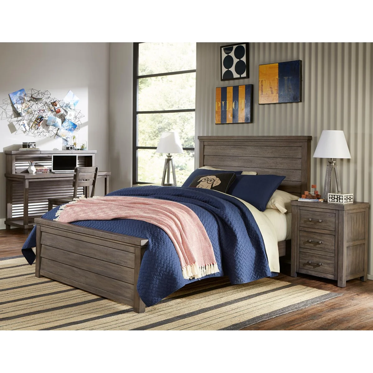 Complete Louvered Panel Bed F (4/6) Youth Beds Aged Barnwood 6