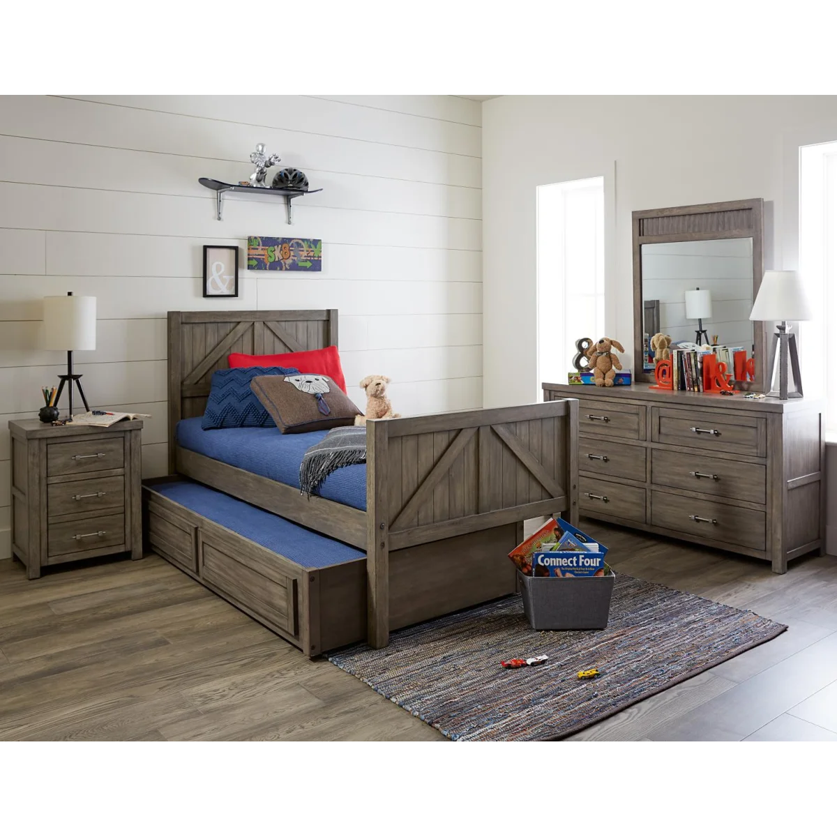 Trundle Stg Drawer Bed Parts Aged Barnwood 6