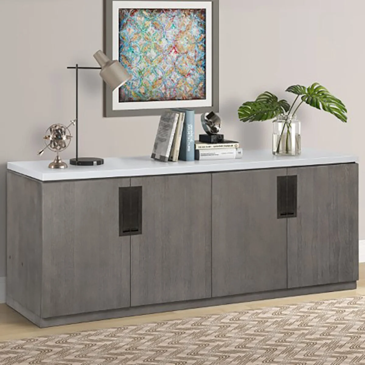 Pure Modern Credenza With Quartz Top Office Storage Gray 4