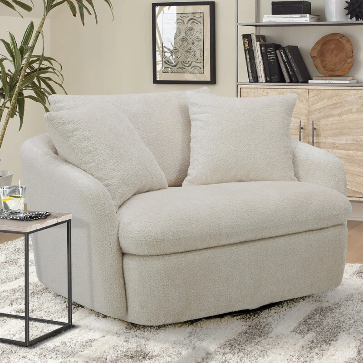 Boomer – Utopia Sand Large Swivel Chair W/ 2 Toss Plws Chairs Chairs 6