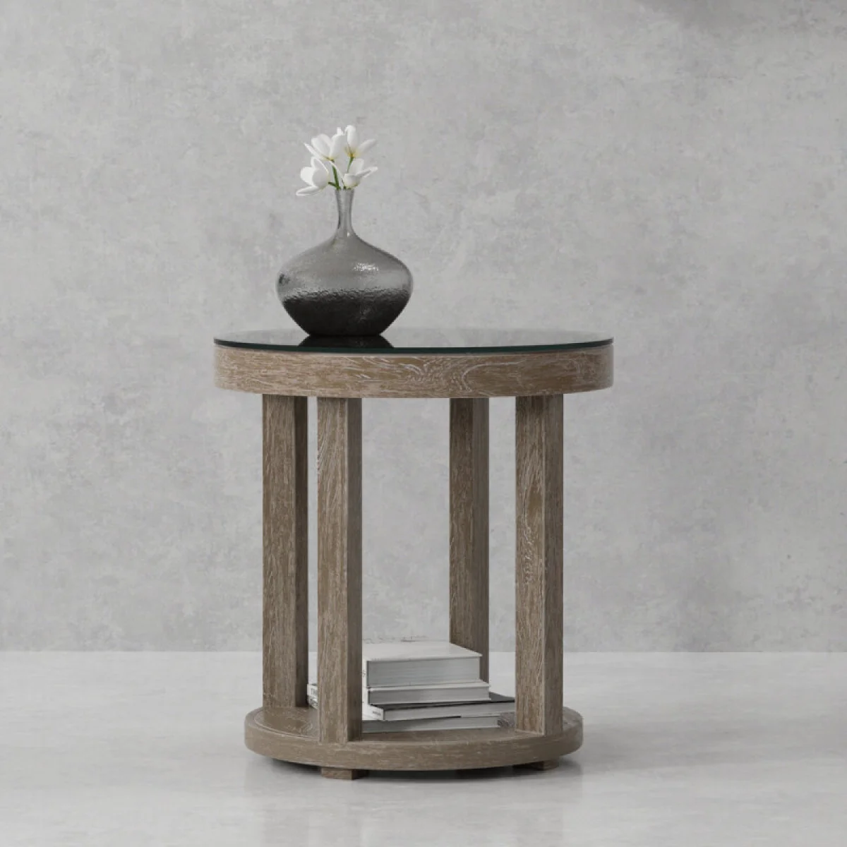 Crossings Serengeti Round End Table With Glass Top End tables End Tables 4
