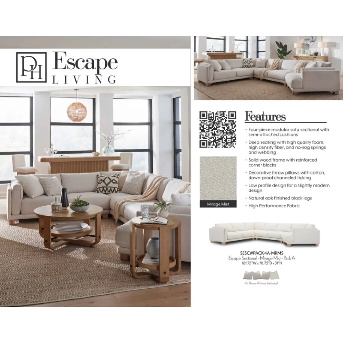Escape – Mirage Mist 4pc Package A (921,915,920,950) Sectionals Cream 11
