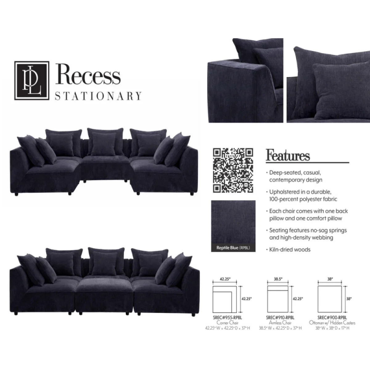 Recess – Reptile Blue 6pc Package A (910(3),955(2),900) Sectionals blue 7