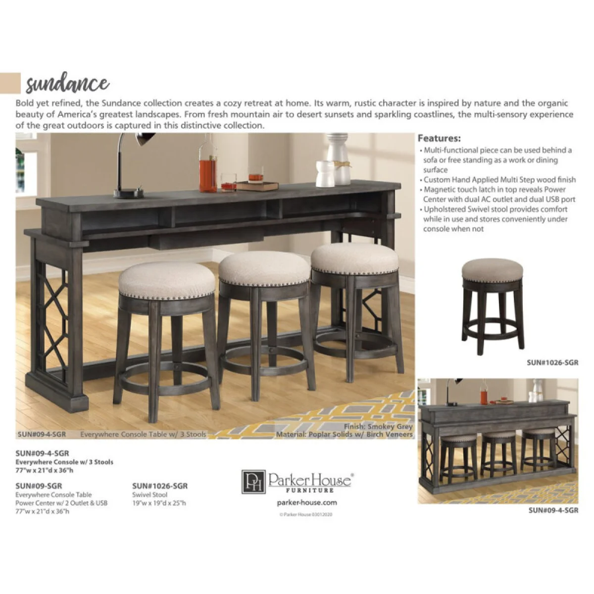 Sundance – Smokey Grey Everywhere Console With 3 Stools Console Tables Console Sofas 8