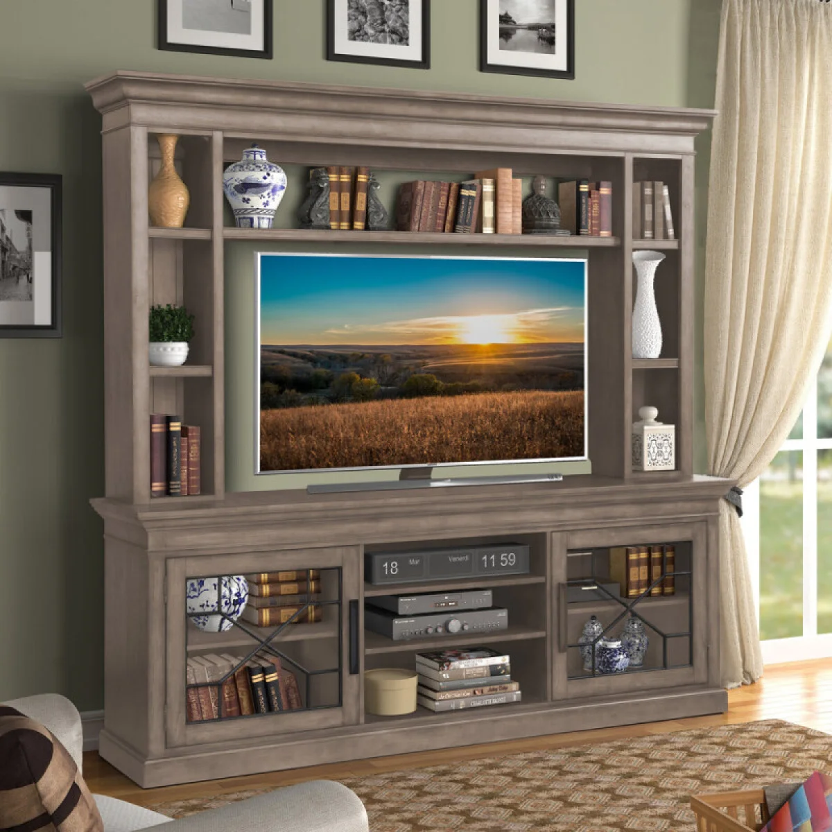 Sundance – Sandstone 92 In. Console With Hutch Entertainment Stands Brown 4