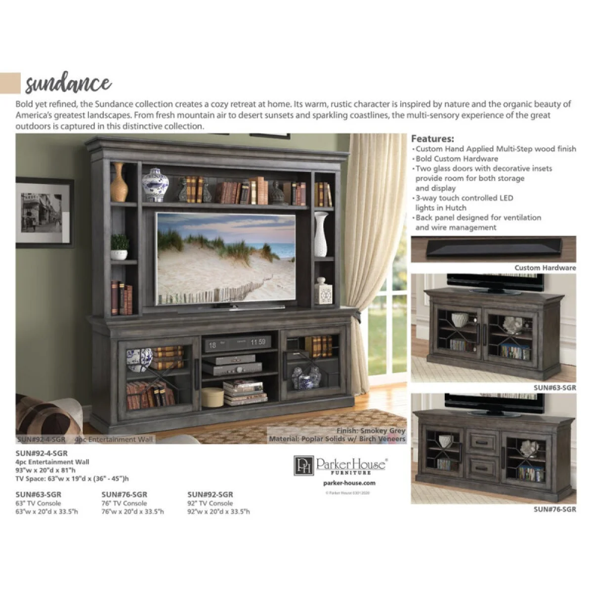 Sundance – Smokey Grey 92 In. Console With Hutch & Backpanel Entertainment Stands Entertainment Stands 8
