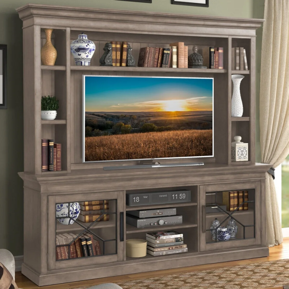 Sundance – Sandstone 92 In. Console With Hutch & Backpanel Entertainment Stands Brown 4