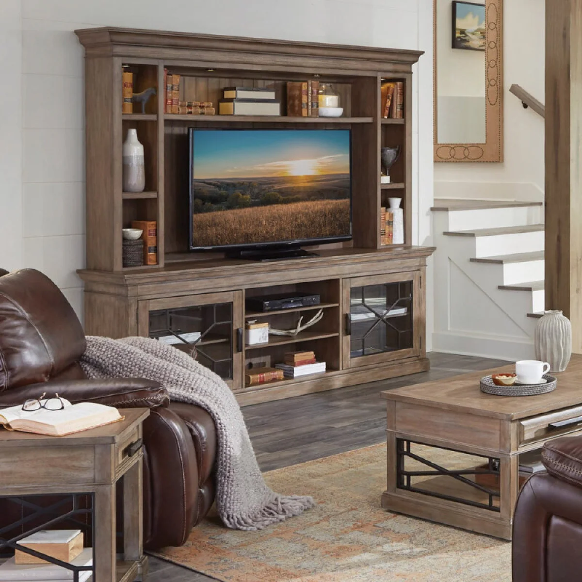 Sundance – Sandstone 92 In. Console With Hutch & Backpanel Entertainment Stands Brown 6