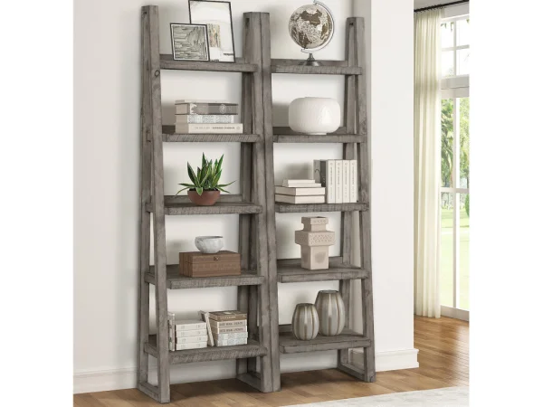 Tempe – Grey Stone Pair Of Etagere Bookcases Bookcases Bookcases