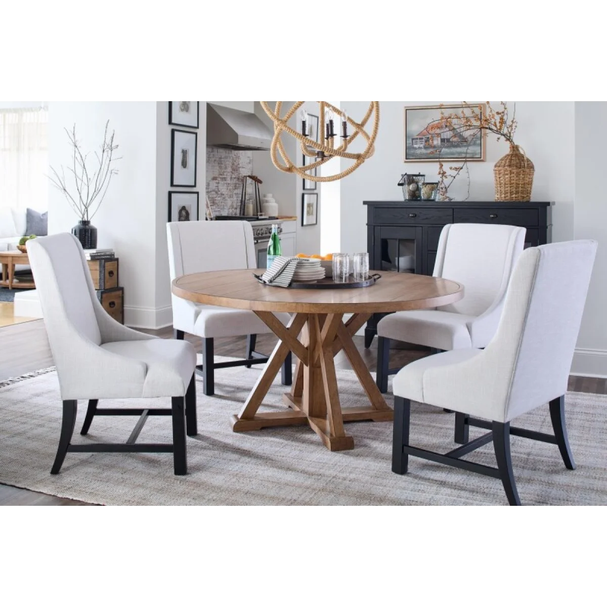 Complete Round Pedestal Table Dining Sets Brown 6