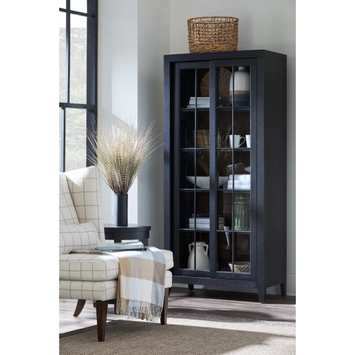 Sliding Door Display Cabinet Dining Storage black 7