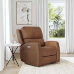 Linden Caramel Leather Power Swivel Gliding Recliner with Power Headrest, Lumbar, Heat & Massage - Image 2
