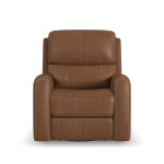 Linden Caramel Leather Power Swivel Gliding Recliner with Power Headrest, Lumbar, Heat & Massage - Image 3