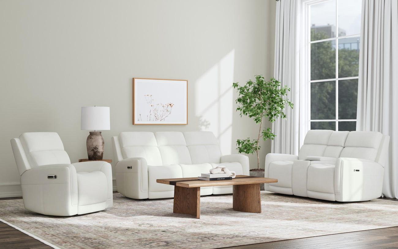 Alister Porcelain Leather Power Gliding Loveseat with Console, Power Headrests & Lumbar Loveseats Customizable 6 Alister Porcelain Leather Power Gliding Loveseat with Console, Power Headrests & Lumbar Loveseats Customizable 6