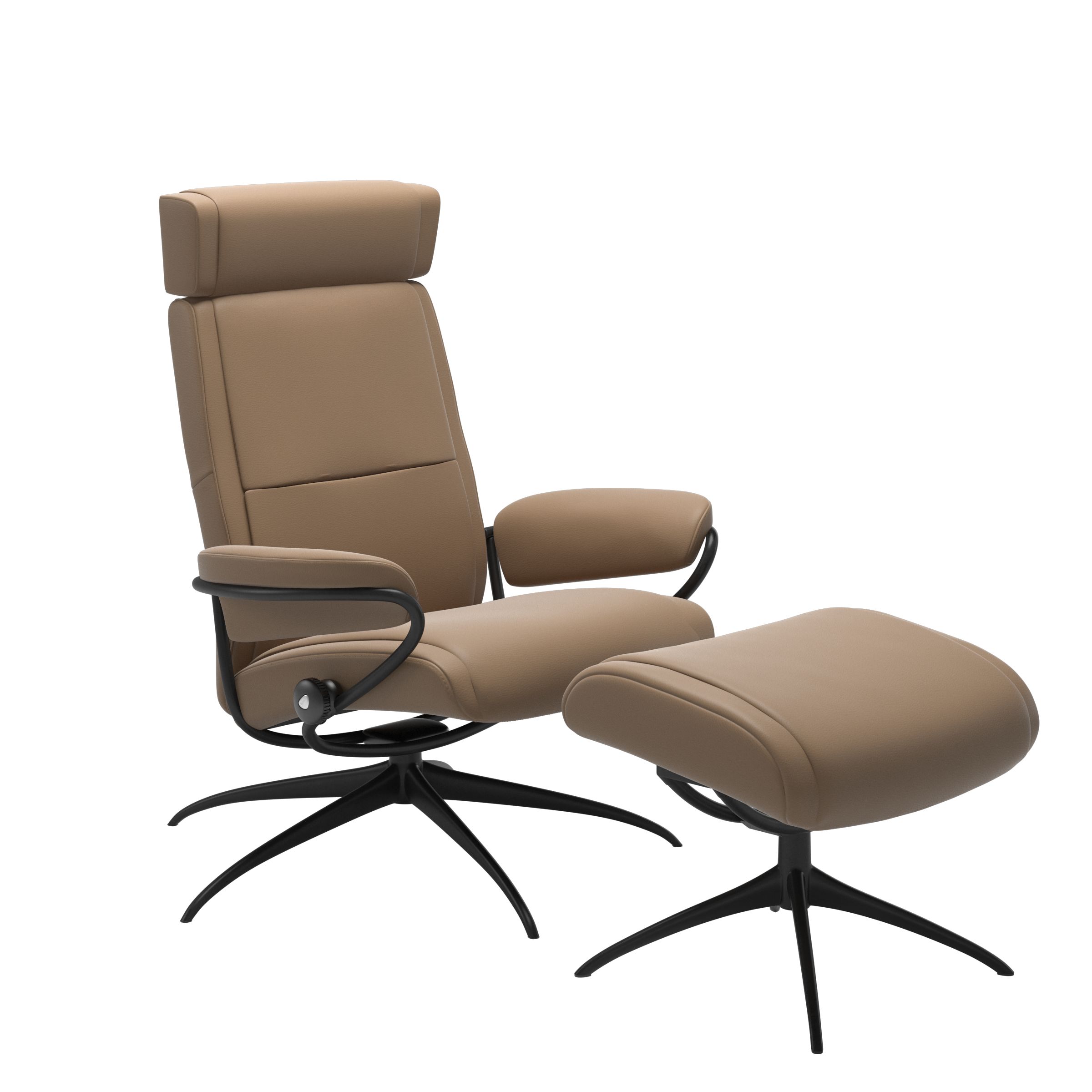 Stressless® Paris Star Base Recliner with Adjustable Headrest and Ottoman