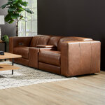 Austin Chestnut Leather Power Reclining Loveseat with Console and Power Headrests - Image 4