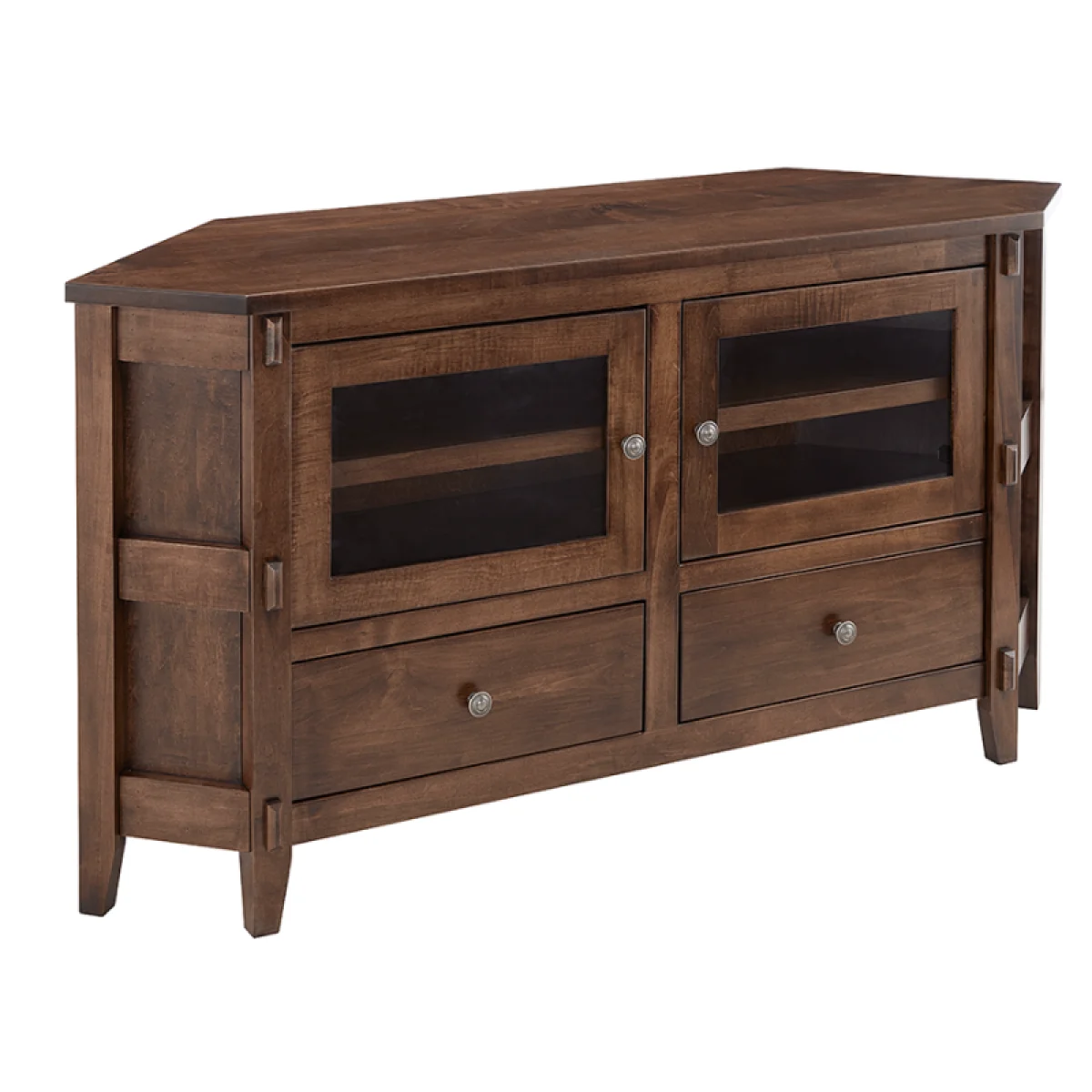 Amish Essentials 61″W Corner Console Entertainment Stands Archbold Furniture 4