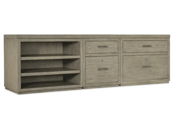 Linville Falls 96″ Credenza with File and Two Open Desk Cabinets Credenza Office Storage Brown 18