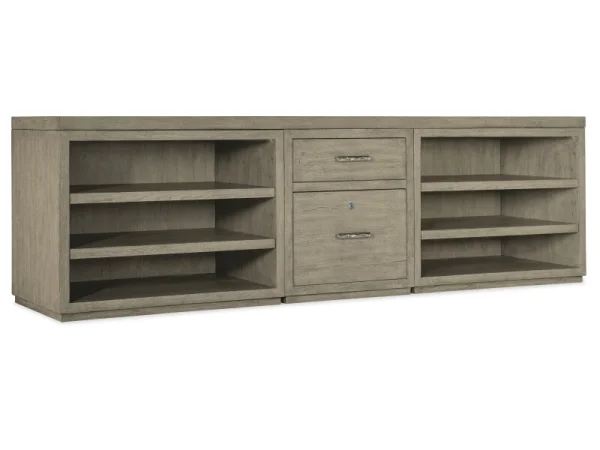 Linville Falls 96″ Credenza with File and Two Open Desk Cabinets Credenza Office Storage Brown