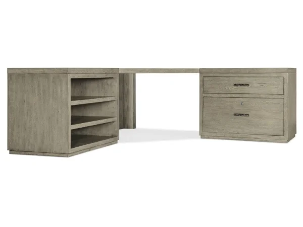 Linville Falls Corner Desk with Lateral File and Open Desk Cabinet Desks Brown