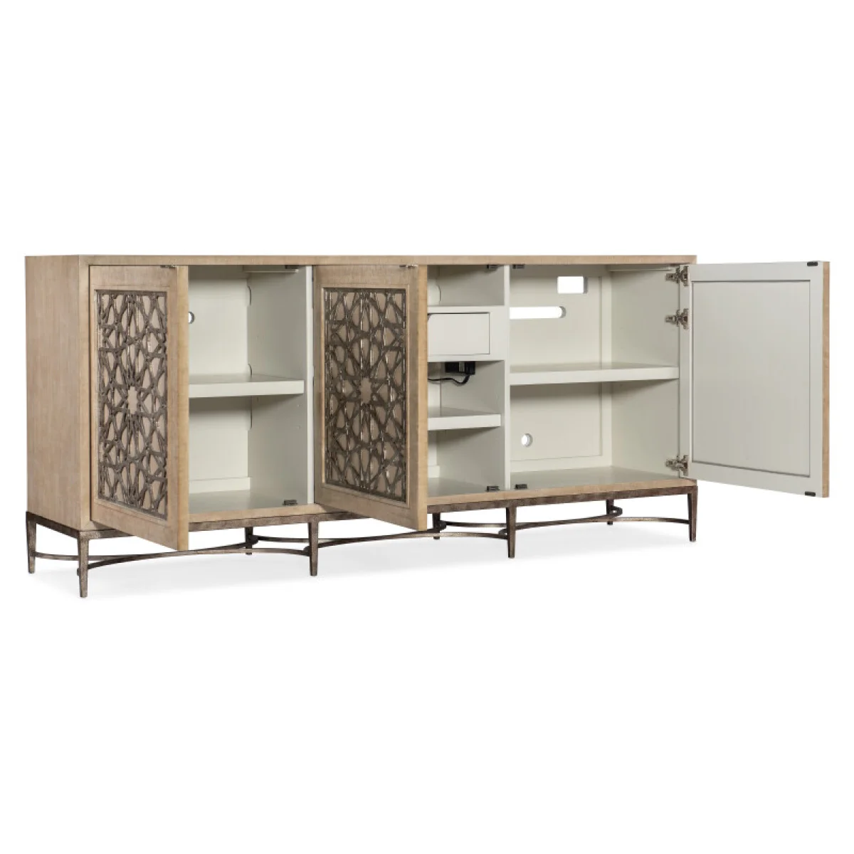 Melange Suzani Three Door Entertainment Console Entertainment Stands Cream 6