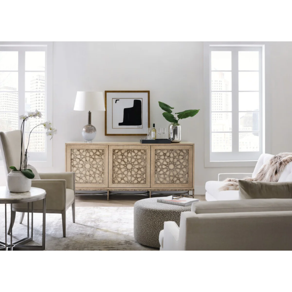 Melange Suzani Three Door Entertainment Console Entertainment Stands Cream 9