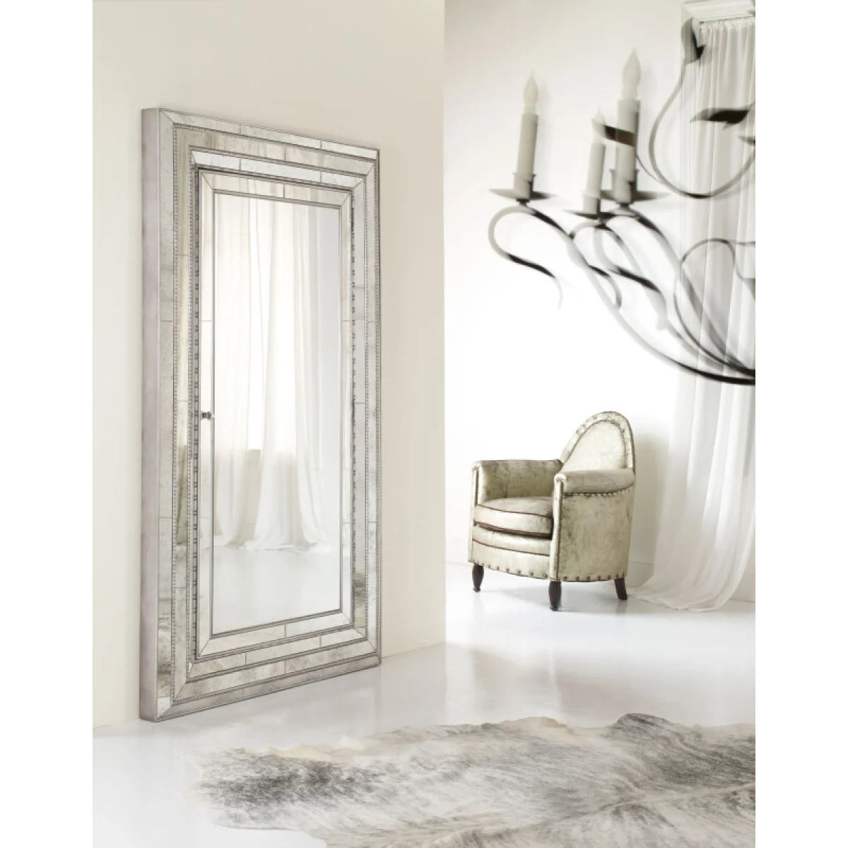 Melange Glamour Floor Mirror withJewelry Armoire Storage Mirrors Gold 9