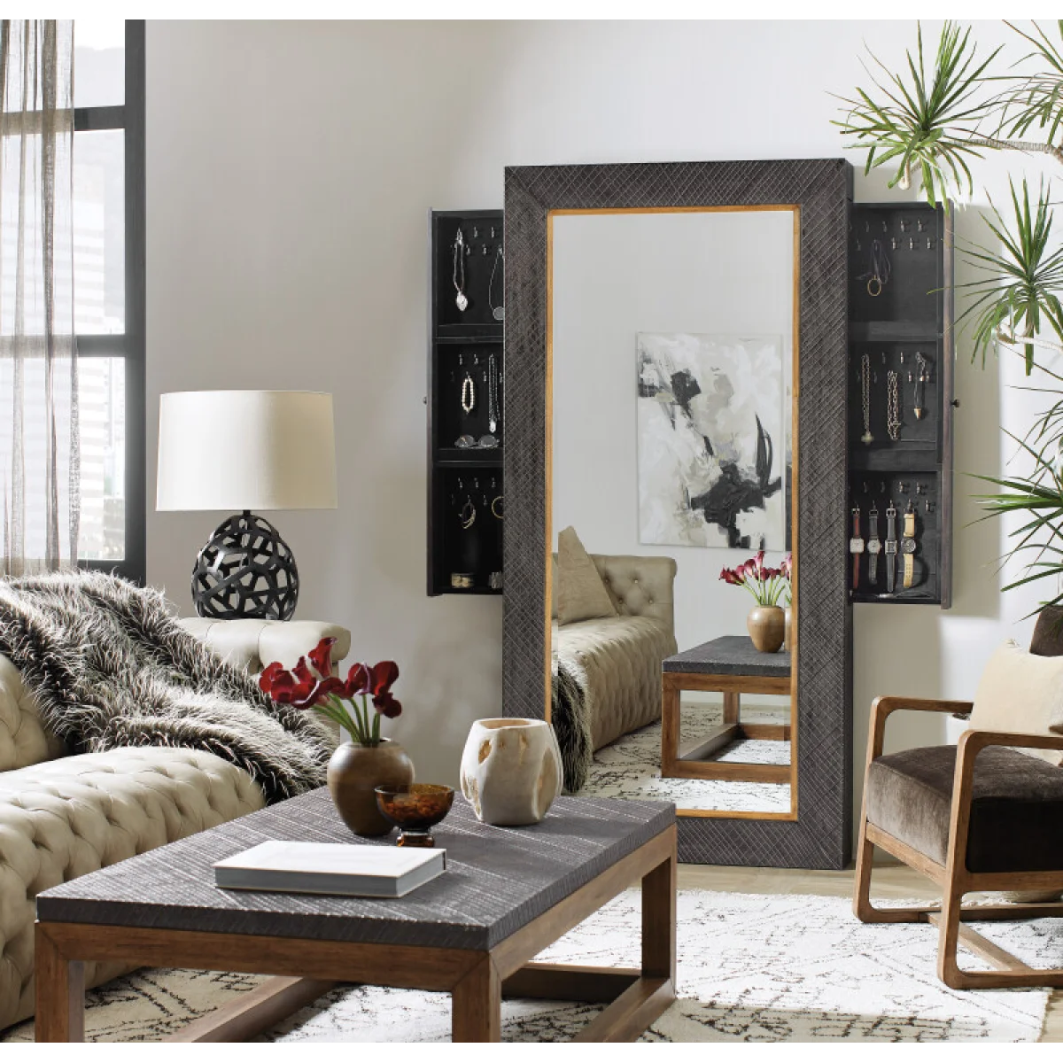 Big Sky Floor Mirror withJewelry Storage Mirrors Brown 9