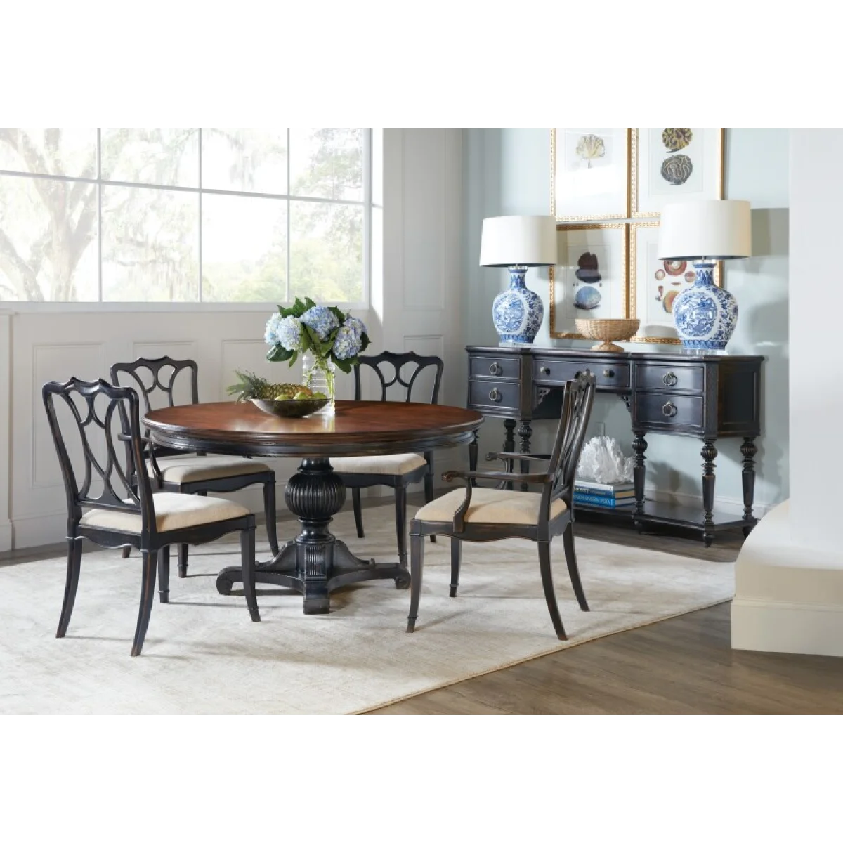 Charleston Round Pedestal Dining Table with 1-20in Leaf Dining Tables black 9