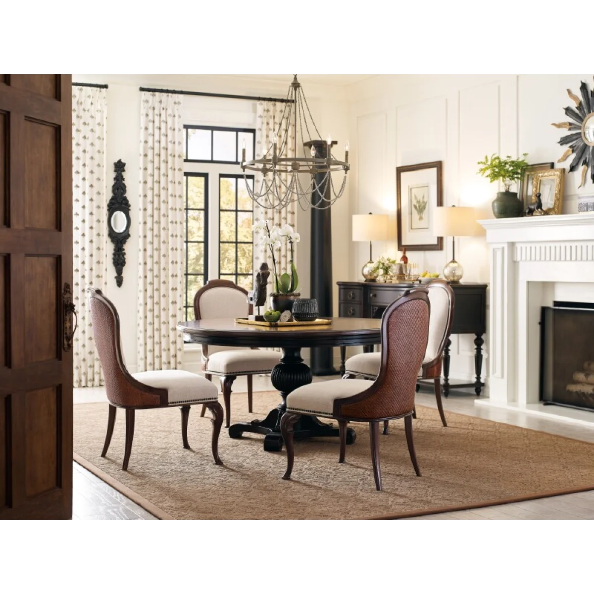 Charleston Round Pedestal Dining Table with 1-20in Leaf Dining Tables black 11