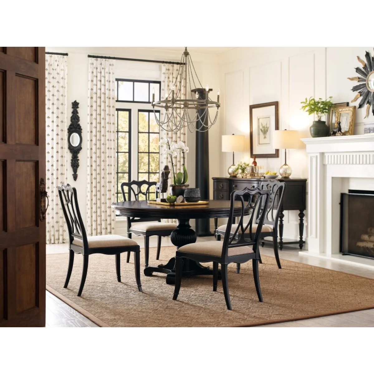 Charleston Round Pedestal Dining Table with 1-20in Leaf Dining Tables black 13