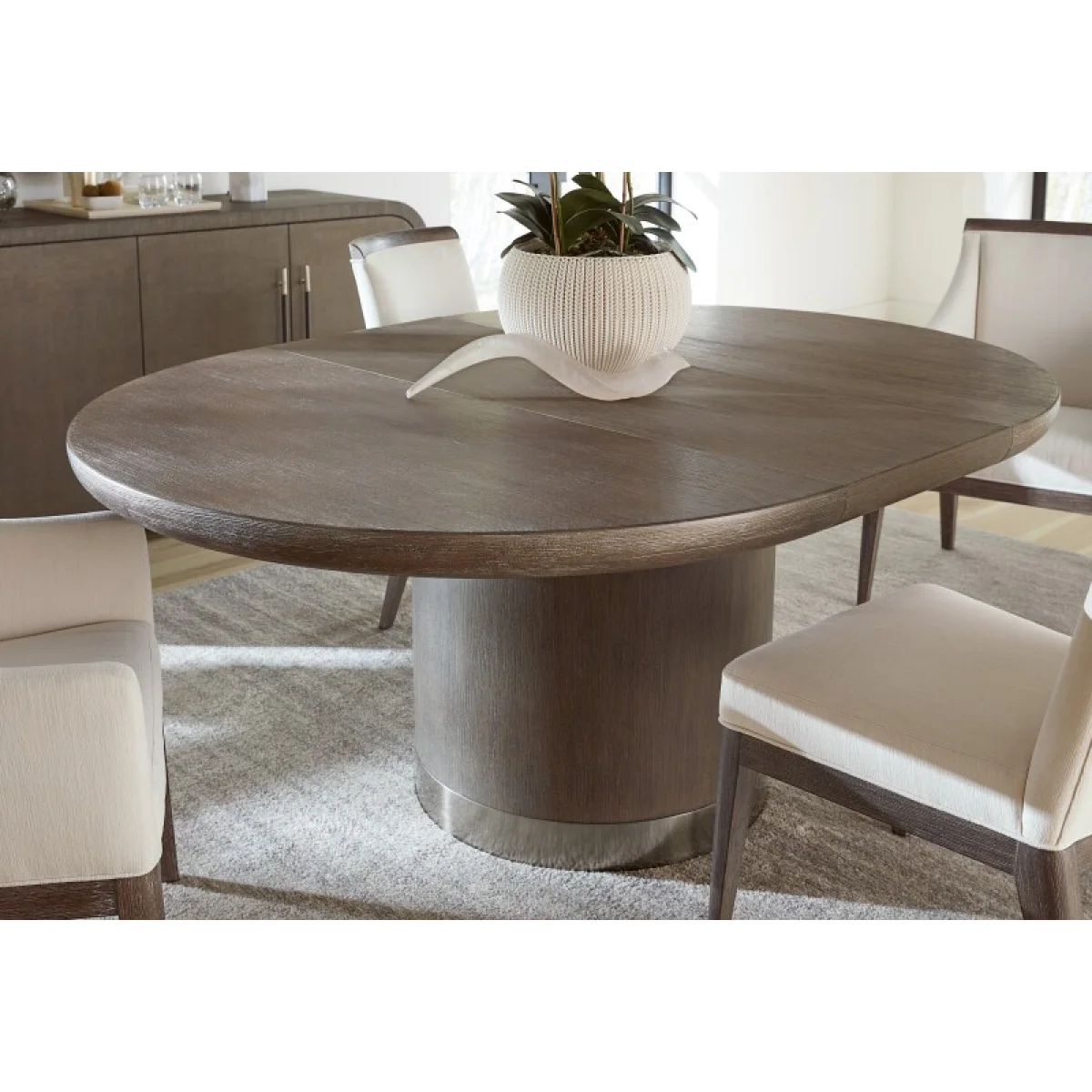 Modern Mood Round Dining Table with 1-18in Leaf Dining Tables Brown 8