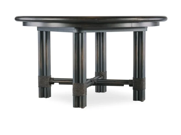 Retreat Pole Rattan Round Dining Table with 1-20in Leaf Dining Tables black