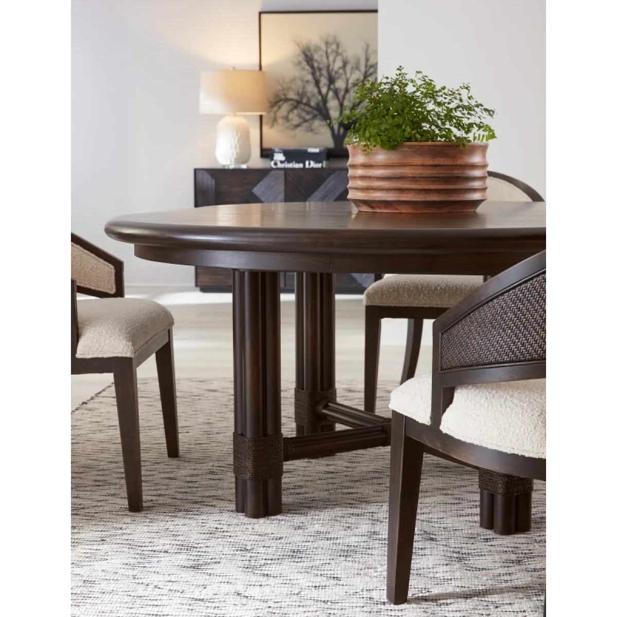 Retreat Pole Rattan Round Dining Table with 1-20in Leaf Dining Tables black 9